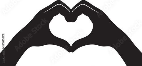 Black hand silhouettes create a heart shape against white background in transparent style