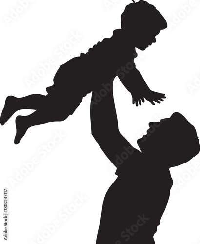 Father joyfully throws toddler high, displaying silhouette of love, playtime, and parenthood on transparent backdrop
