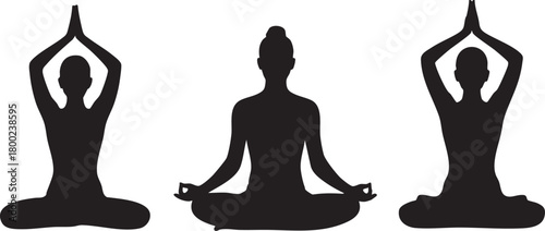 Yoga Poses Silhouette Art for Mindfulness Practice in Black and White Illustration