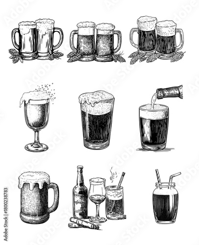 Craft beers and refreshing drinks in various styles and glasses showcase the art of brewing in a lively setting
