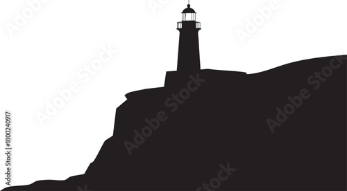Silhouette of a solitary lighthouse perched majestically atop a rugged cliff face creating a stark contrast