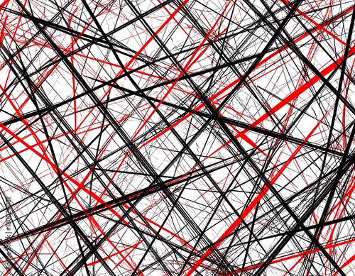 Dynamic chaotic abstract background featuring red and black lines on white