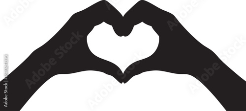 Silhouette of two hands create a heart shape with transparent background