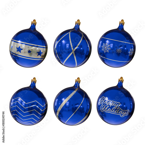 Photos Set esferas 3D azules con diseños navideños, decoración digital, tarjetas de fel