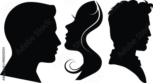 Three diverse silhouettes of male and female profiles facing right