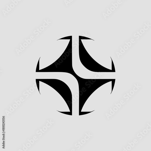 Geometric compass symbol, abstract direction icon, monochrome arrow design. Modern black white logo, simple sign of focus, target. Creative geometric compass symbol.