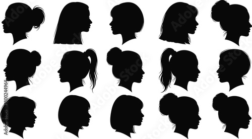 Collection of Black Female Silhouettes with Diverse Hairstyles woman head