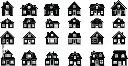 Collection of Black House Silhouettes with Various Architectural Styles home building