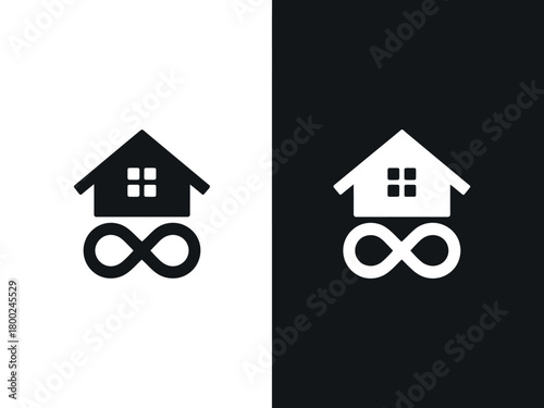 A simple graphic logo combines a house silhouette with an infinity symbol for a concept of eternal home or endless possibilities.
