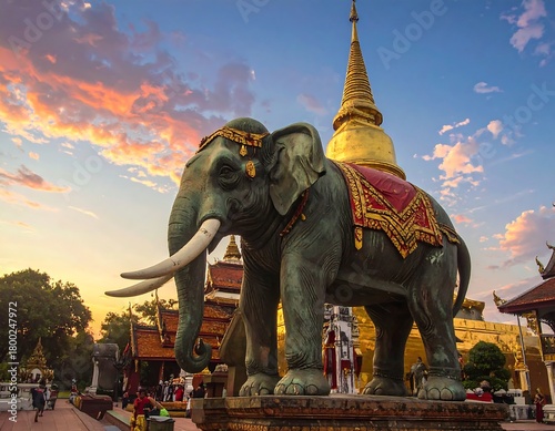 Elephant statue at Wat Phra That Lampang Luang temple in Lampang Thailand