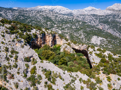 Tiscali archaeologicall site in Sardinia island from above