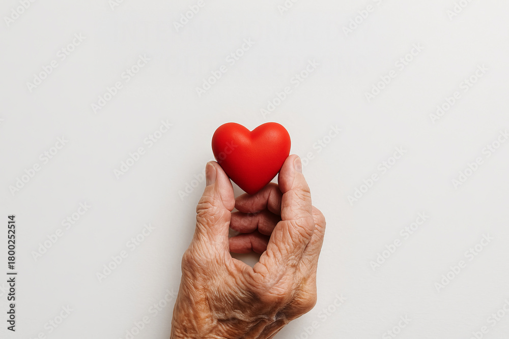 Fototapeta premium Senior hands holding heart shaped object celebrating international day of older persons concept of compassion, elderly care, love for aged individuals