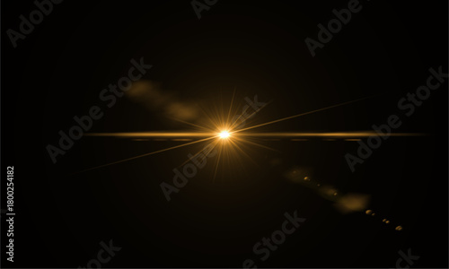 Golden light flare effect overlay bright sun star burst lens abstract background design asset