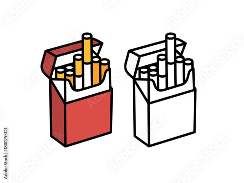 Two open packs of cigarettes, one red and one outlined in black, are shown side by side.