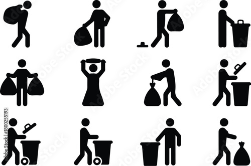 Take Out Rubbish Icon Set Trash Removal Icon Pack