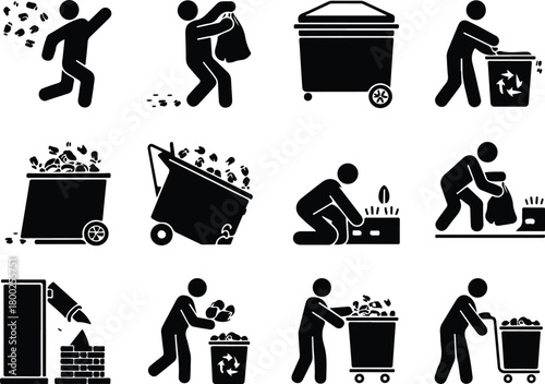 Take Out Rubbish Icon Set Trash Removal Icon Pack