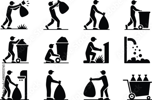 Take Out Rubbish Icon Set Trash Removal Icon Pack