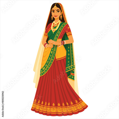 Elegant Indian Woman in Traditional Lehenga with Jewelry