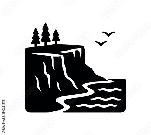 sea bluff flat black solid vector illustration isolated on white background