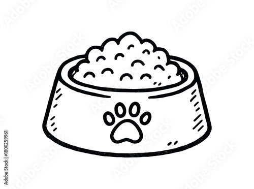 handdrawn cute doodle style pet food bowl vector line illustration