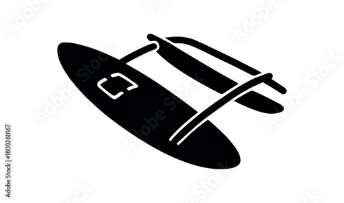 surf outrigger board flat black solid vector illustration isolated on white background