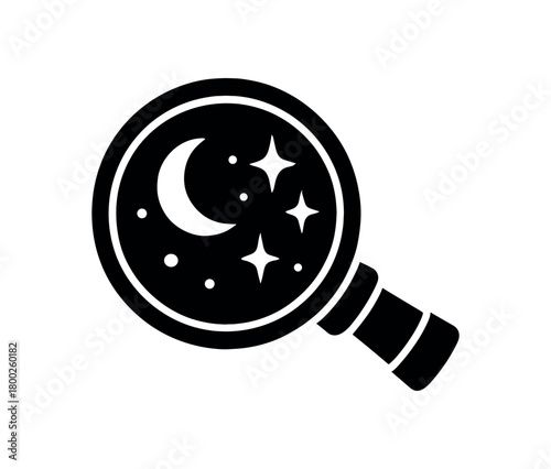 night sky viewer lens flat black solid vector illustration isolated on white background