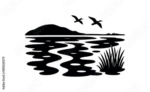 tidal flat zone flat black solid vector illustration isolated on white background