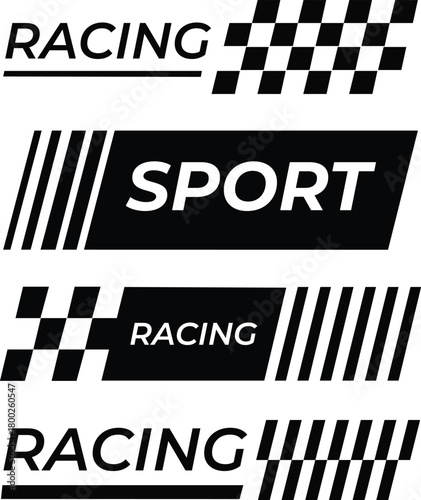 A collection of black and white vector emblems and logos for racing sport