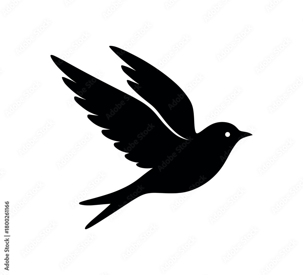 Obraz premium bird flying flat black solid vector illustration isolated on white background