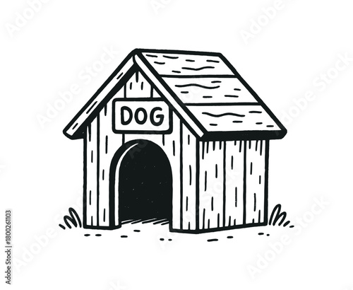 handdrawn cute doodle style dog house vector line illustration