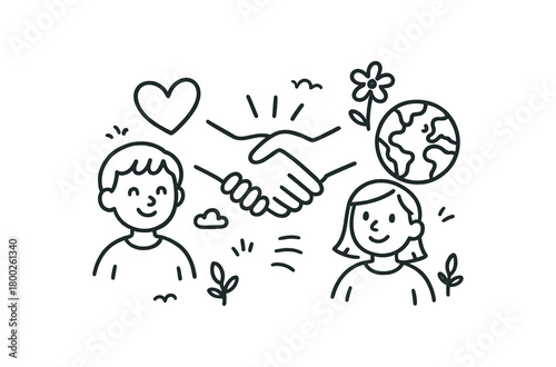 handdrawn cute doodle style alliance vector line illustration