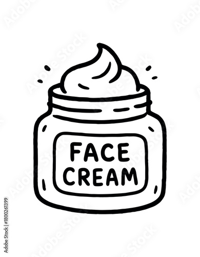handdrawn cute doodle style face cream jar vector line illustration