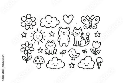 handdrawn cute doodle style synthesis vector line illustration
