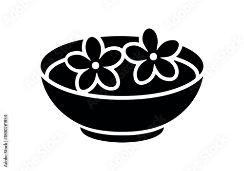 spa flower bowl flat black solid vector illustration isolated on white background