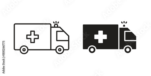 Ambulance icon with editable stroke. Thin Line and flat icons for UI designs