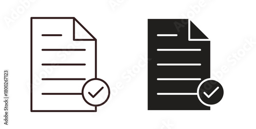 Approved document icon with editable stroke. Thin Line and flat icons for UI designs