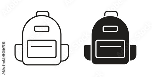 Backpack icon with editable stroke. Thin Line and flat icons for UI designs