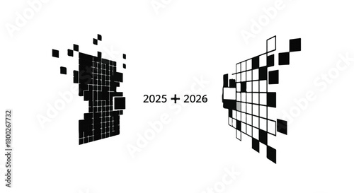 Digital transformation and progress represented by abstract pixelated forms and numbers