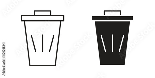 Bin icon with editable stroke. Thin Line and flat icons for UI designs