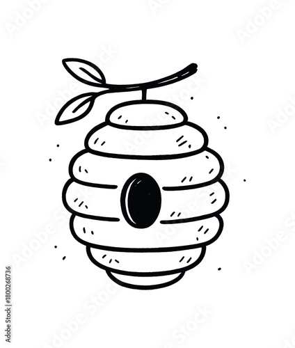 handdrawn cute doodle style bee hive vector line illustration