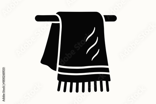 linen towel flat black solid vector illustration isolated on white background