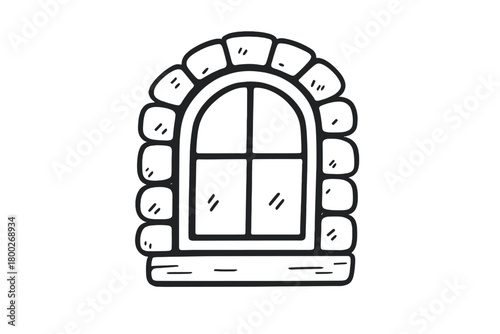 handdrawn cute doodle style cottage window vector line illustration