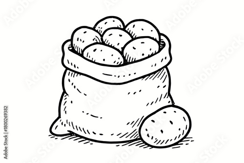 handdrawn cute doodle style sack of potatoes vector line illustration