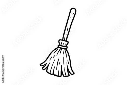handdrawn cute doodle style broom vector line illustration