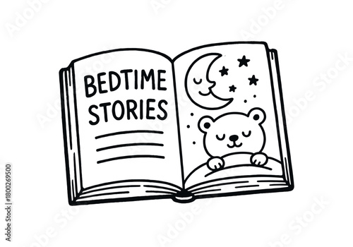 handdrawn cute doodle style bedtime story book vector line illustration