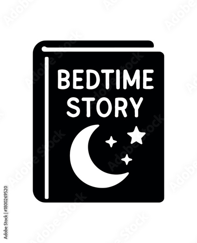 bedtime story book flat black solid vector illustration isolated on white background