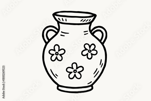 handdrawn cute doodle style ceramic vase vector line illustration