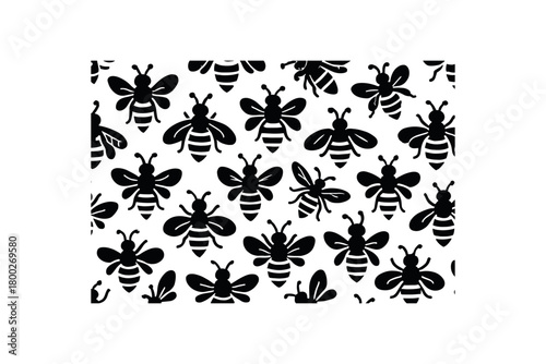 honey bee pattern flat black solid vector illustration isolated on white background