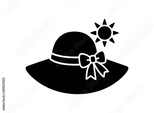 summer sun hat flat black solid vector illustration isolated on white background