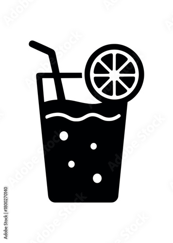 lemonade glass flat black solid vector illustration isolated on white background